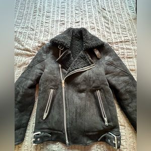 Allsaints Black Shearling Leather Moto Jacket